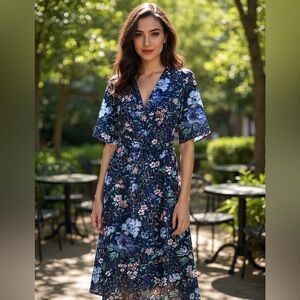 ASOS Navy Floral Midi Dress